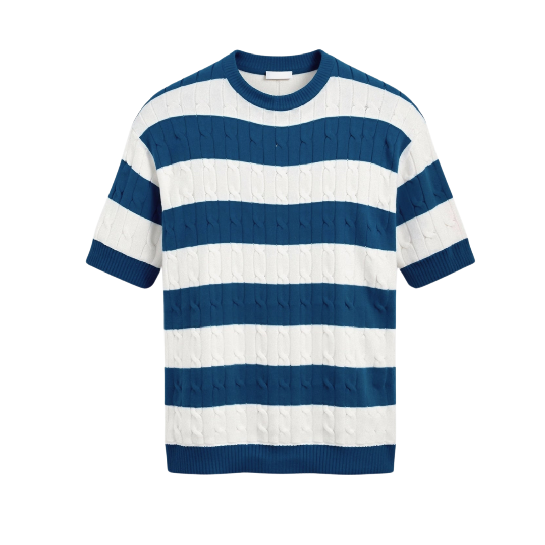 NOBA Crew Neck Cable Knit Striped T-Shirt
